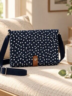 thirty-one Navy Polka Dot Crossbody Bag with Tan Accent